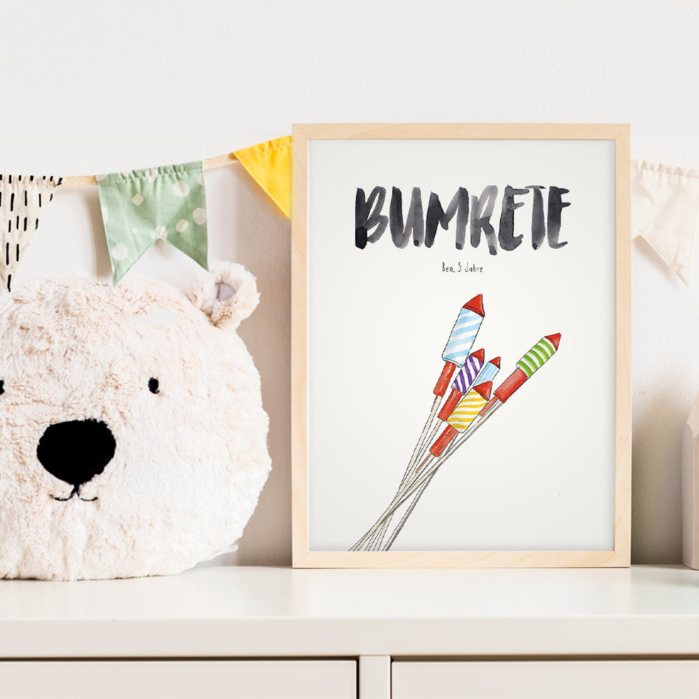 Kindermundposter Feuerwerksraketen im Kinderzimmer – personalisiertes Poster als Dekoration und Geschenk