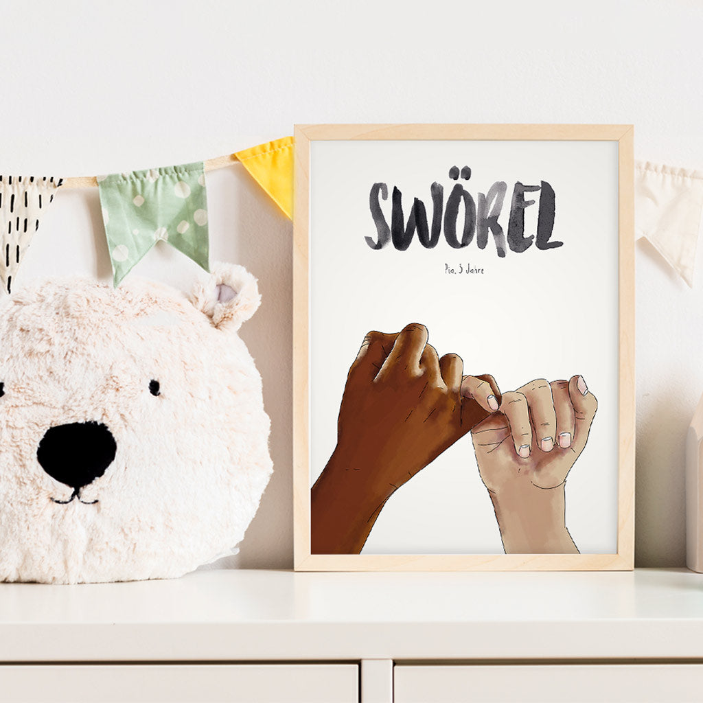Kindermundposter Fingerschwur im Kinderzimmer – personalisiertes Poster als Dekoration und Geschenk