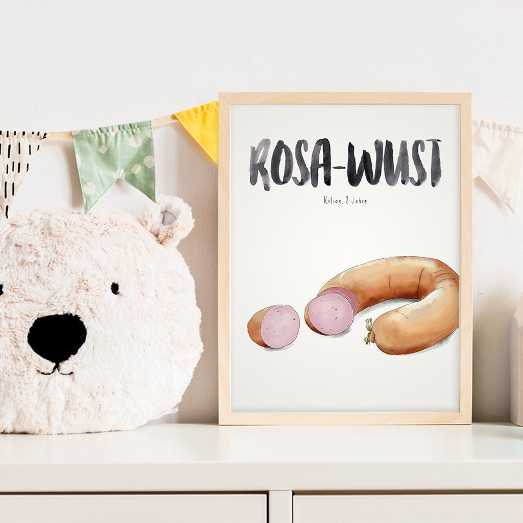 Kindermundposter Fleischwurst im Kinderzimmer – personalisiertes Poster als Dekoration und Geschenk
