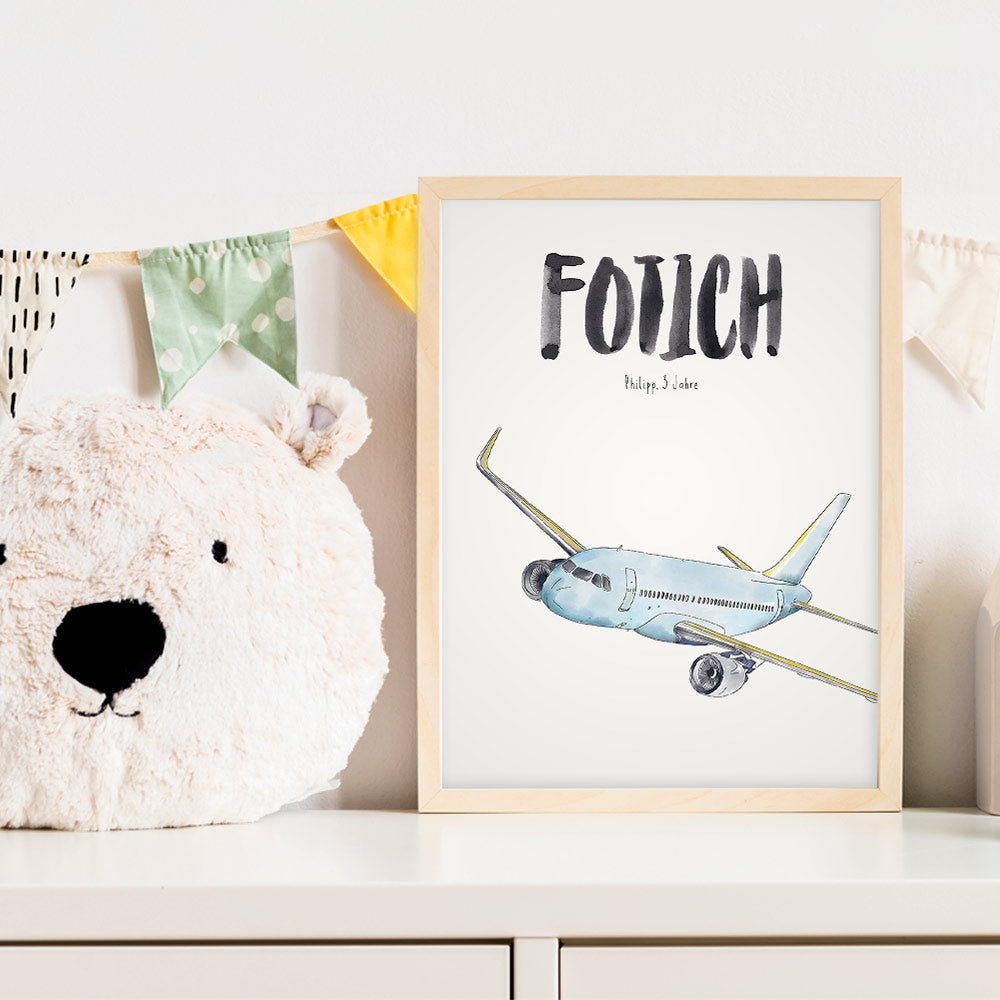 Kindermundposter Flugzeug im Kinderzimmer – personalisiertes Poster als Dekoration und Geschenk