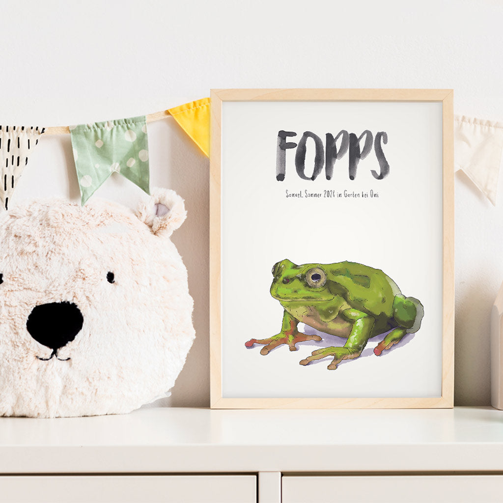Kindermundposter Frosch im Kinderzimmer – personalisiertes Poster als Dekoration und Geschenk