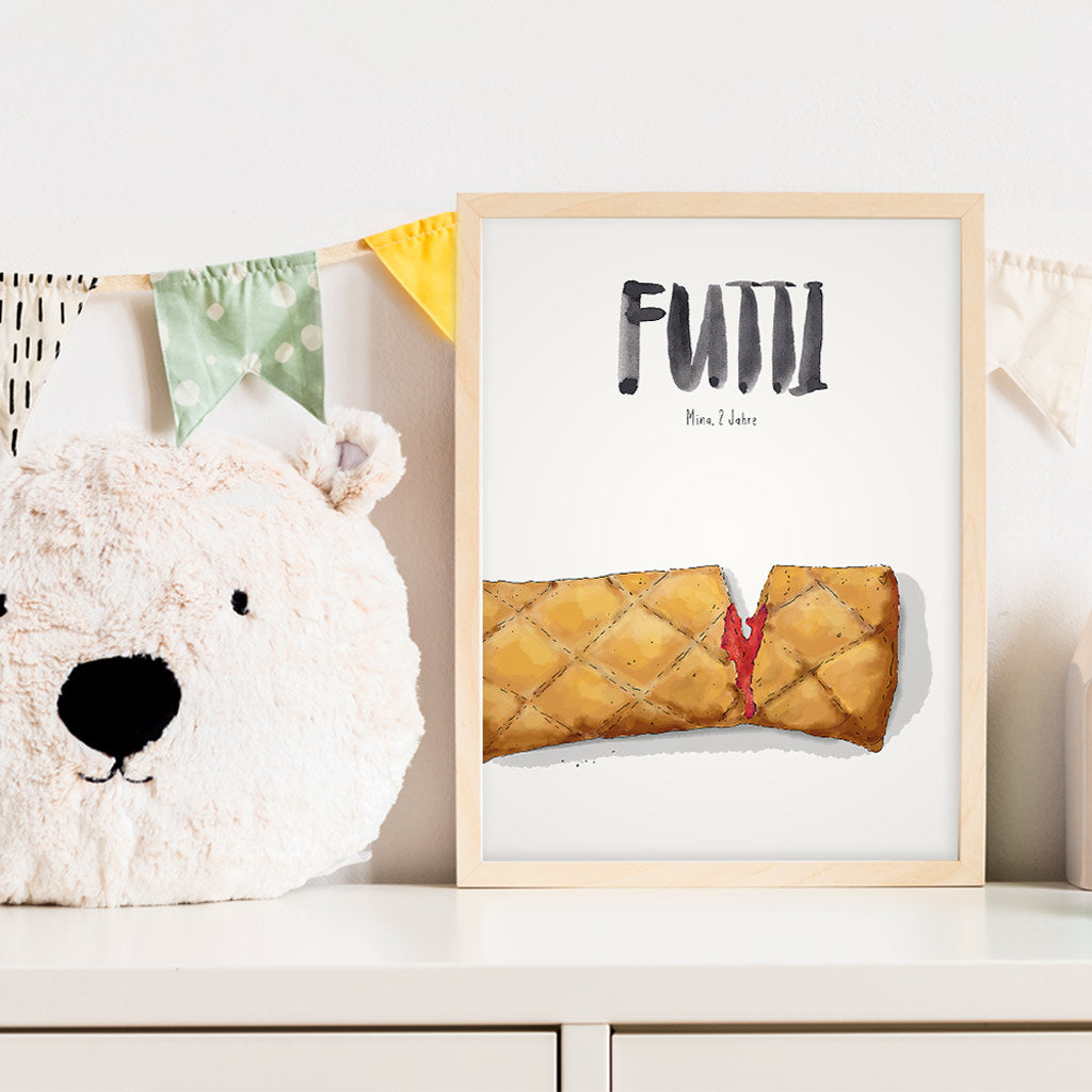 Kindermundposter Fruchttasche im Kinderzimmer – personalisiertes Poster als Dekoration und Geschenk