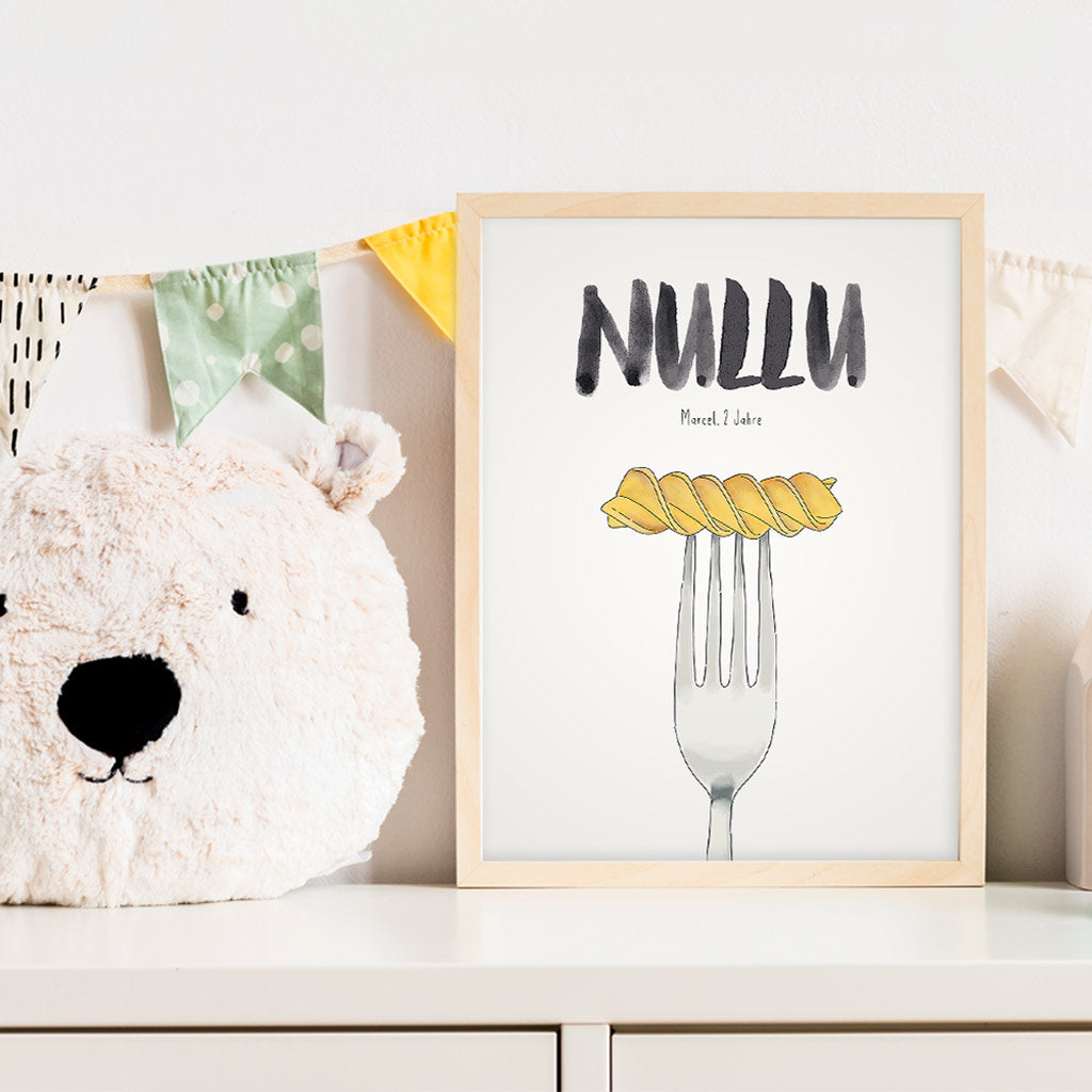 Kindermundposter Fusilli im Kinderzimmer – personalisiertes Poster als Dekoration und Geschenk