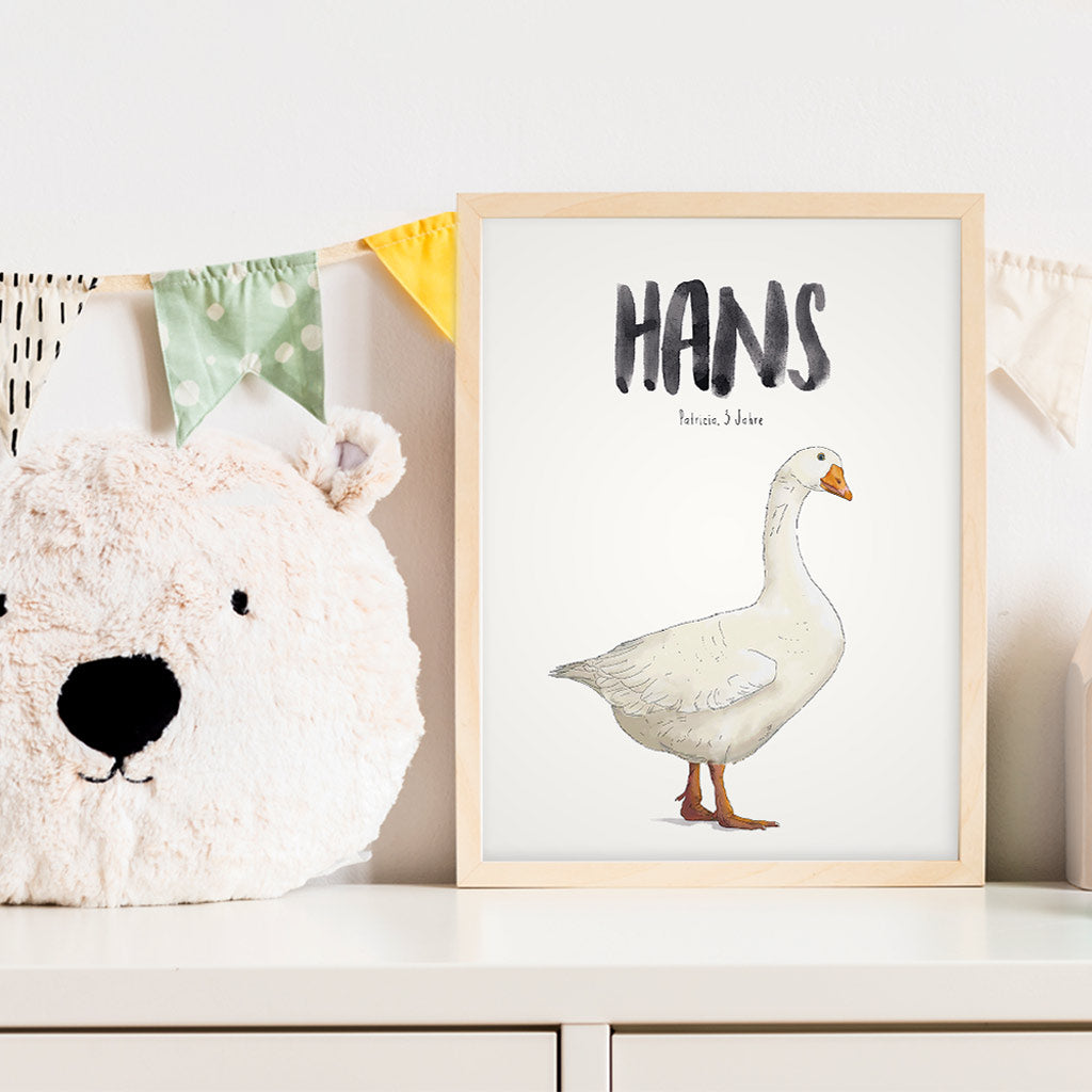 Kindermundposter Gans im Kinderzimmer – personalisiertes Poster als Dekoration und Geschenk
