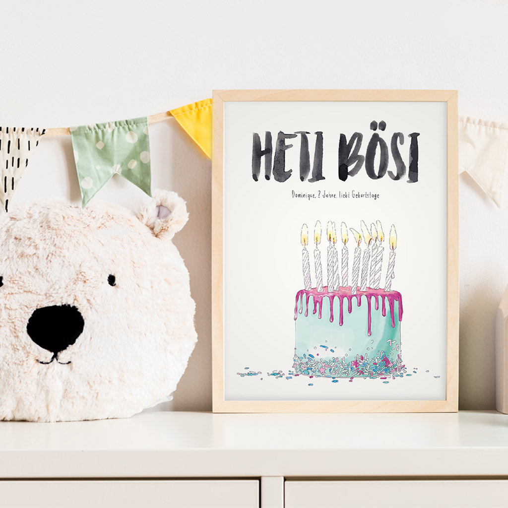 Kindermundposter Geburtstagstorte im Kinderzimmer – personalisiertes Poster als Dekoration und Geschenk