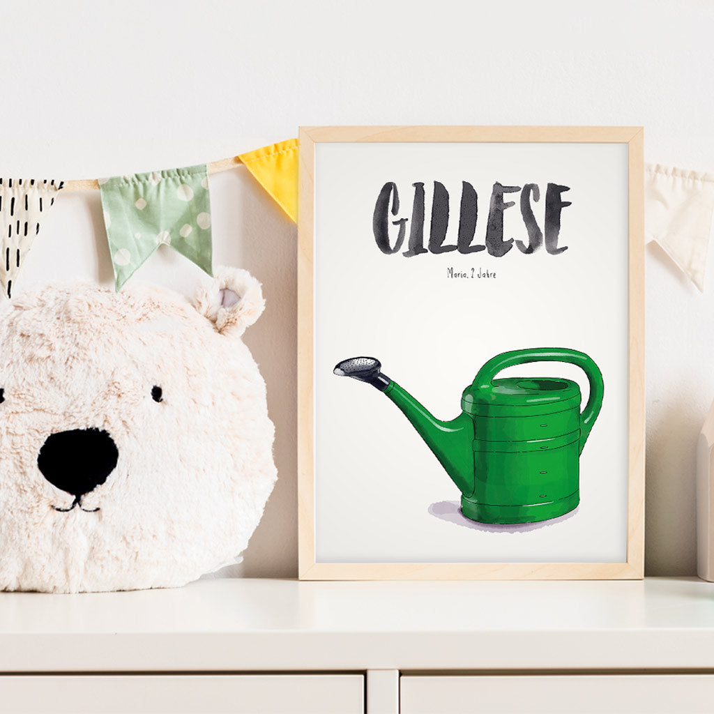 Kindermundposter Gießkanne im Kinderzimmer – personalisiertes Poster als Dekoration und Geschenk
