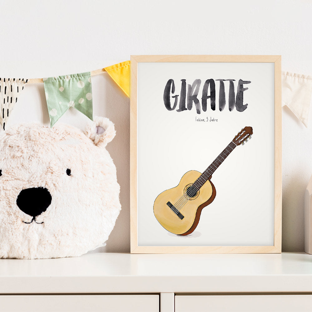 Kindermundposter Gitarre im Kinderzimmer – personalisiertes Poster als Dekoration und Geschenk