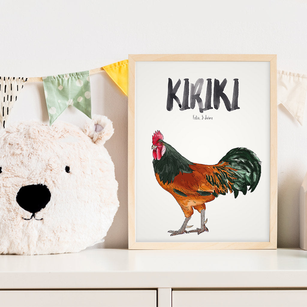 Kindermundposter Hahn im Kinderzimmer – personalisiertes Poster als Dekoration und Geschenk