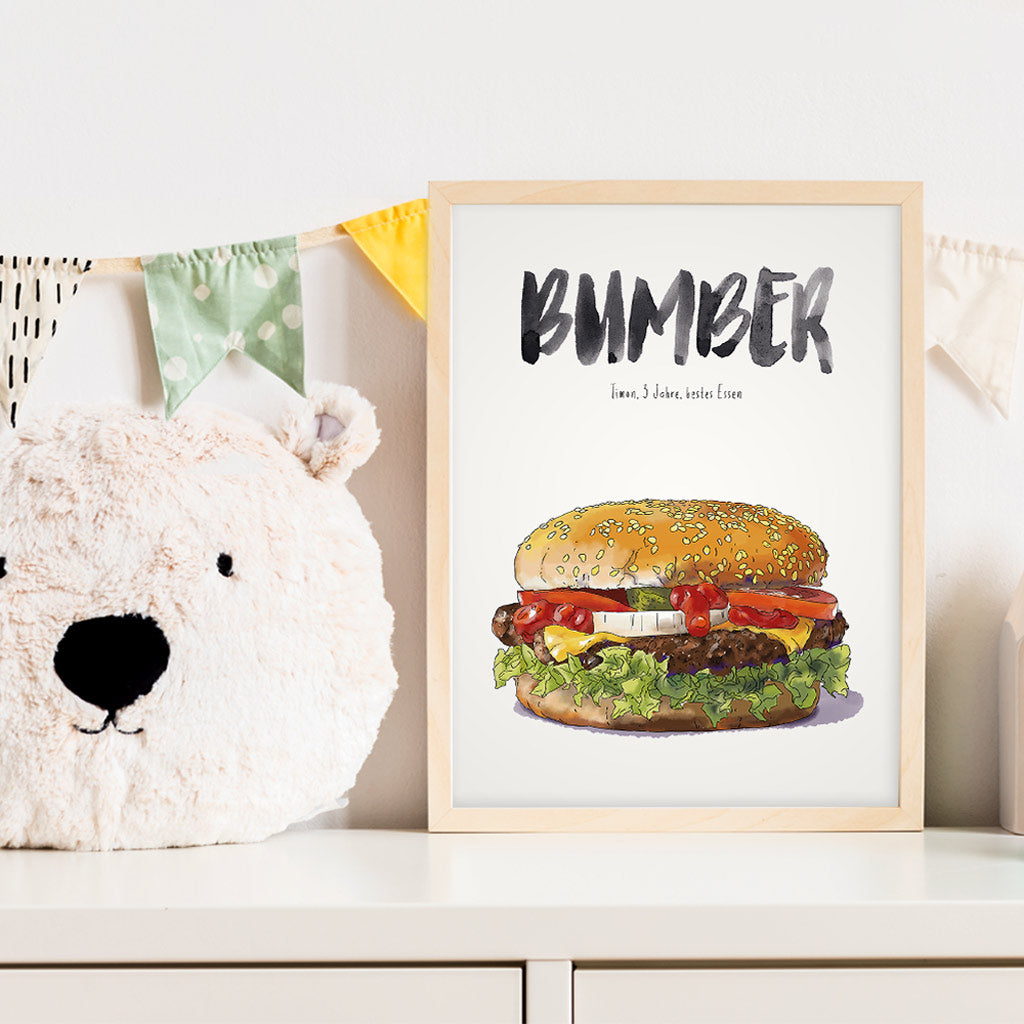 Kindermundposter Hamburger im Kinderzimmer – personalisiertes Poster als Dekoration und Geschenk
