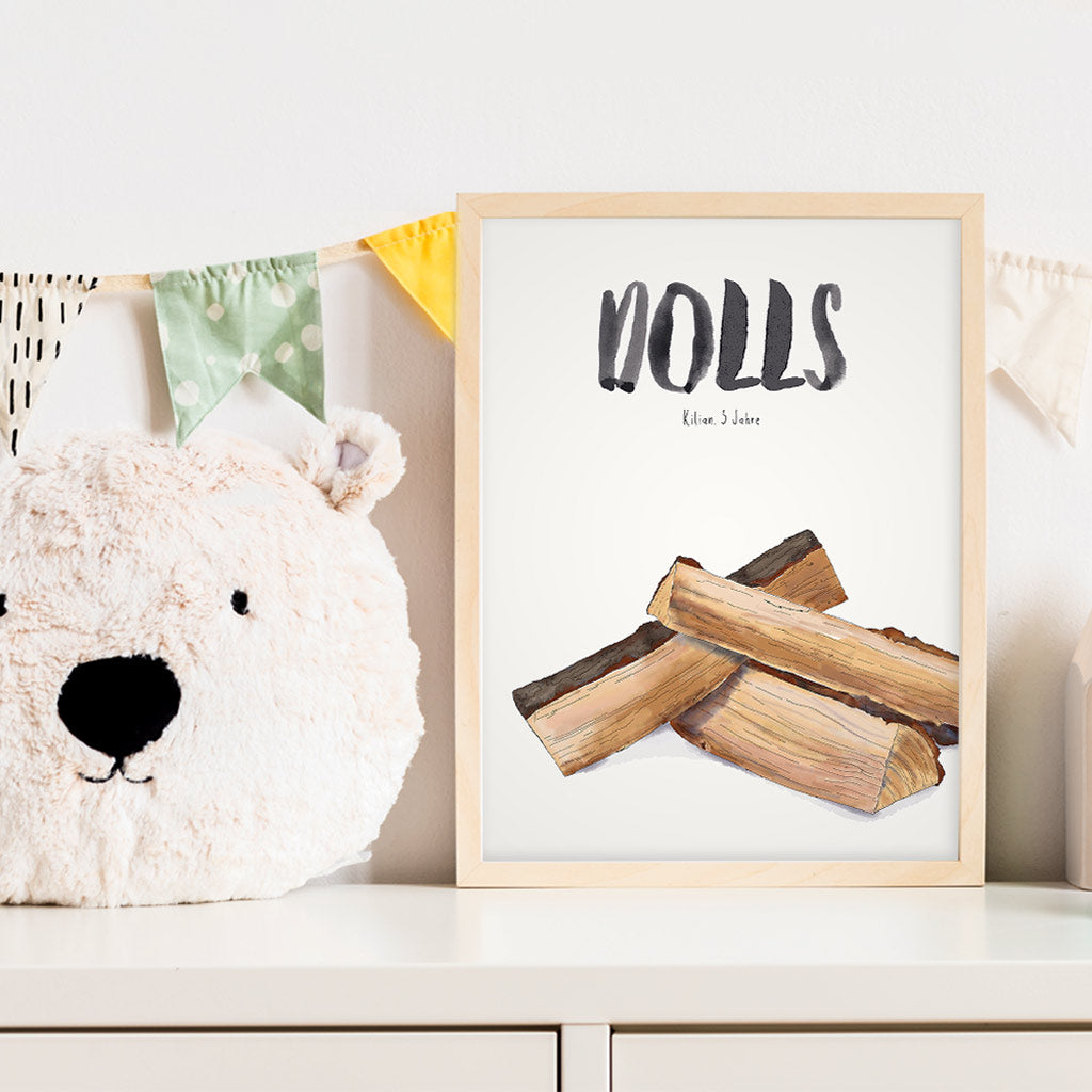 Kindermundposter Kaminholz im Kinderzimmer – personalisiertes Poster als Dekoration und Geschenk