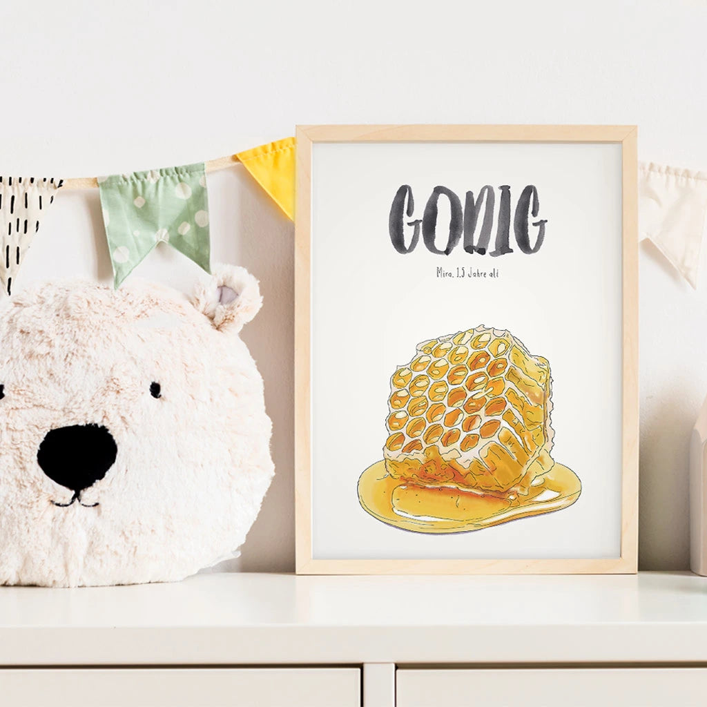 Kindermundposter Honig im Kinderzimmer – personalisiertes Poster als Dekoration und Geschenk