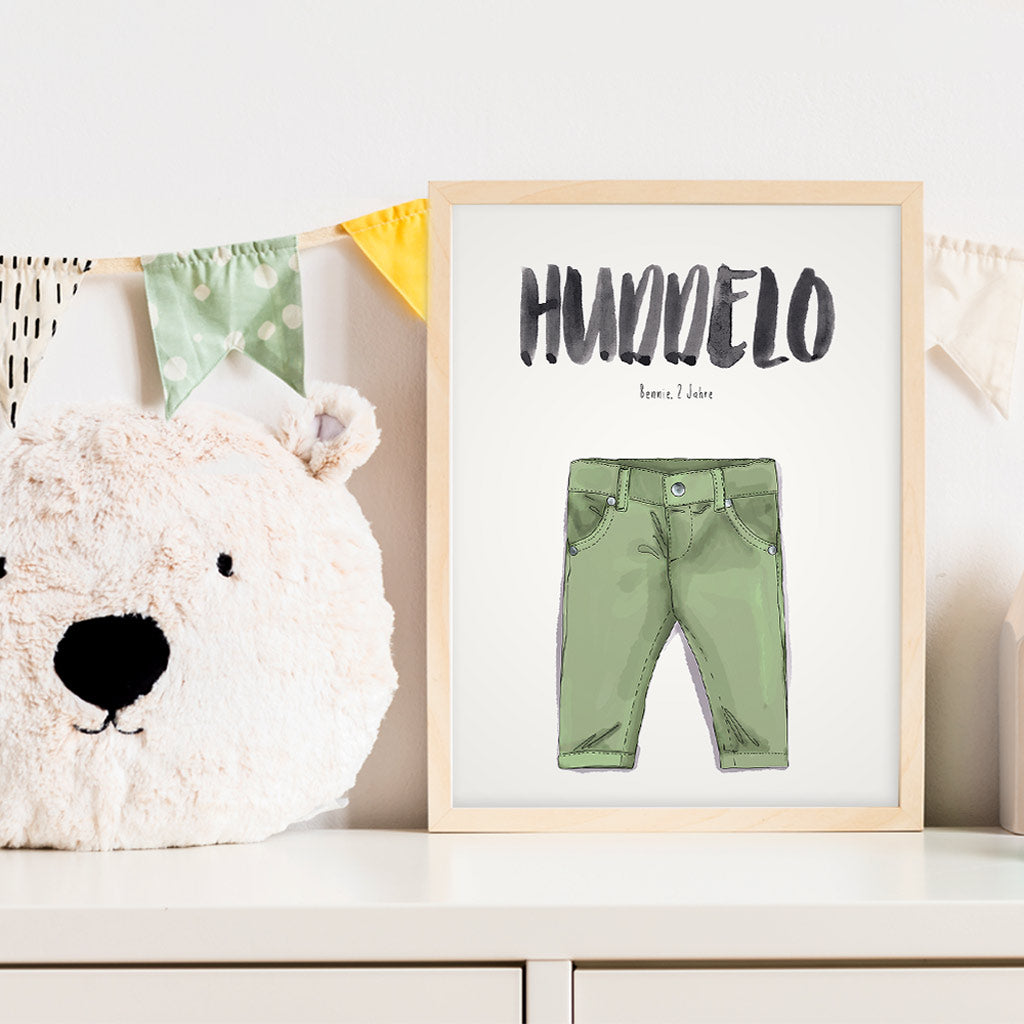 Kindermundposter Hose im Kinderzimmer – personalisiertes Poster als Dekoration und Geschenk