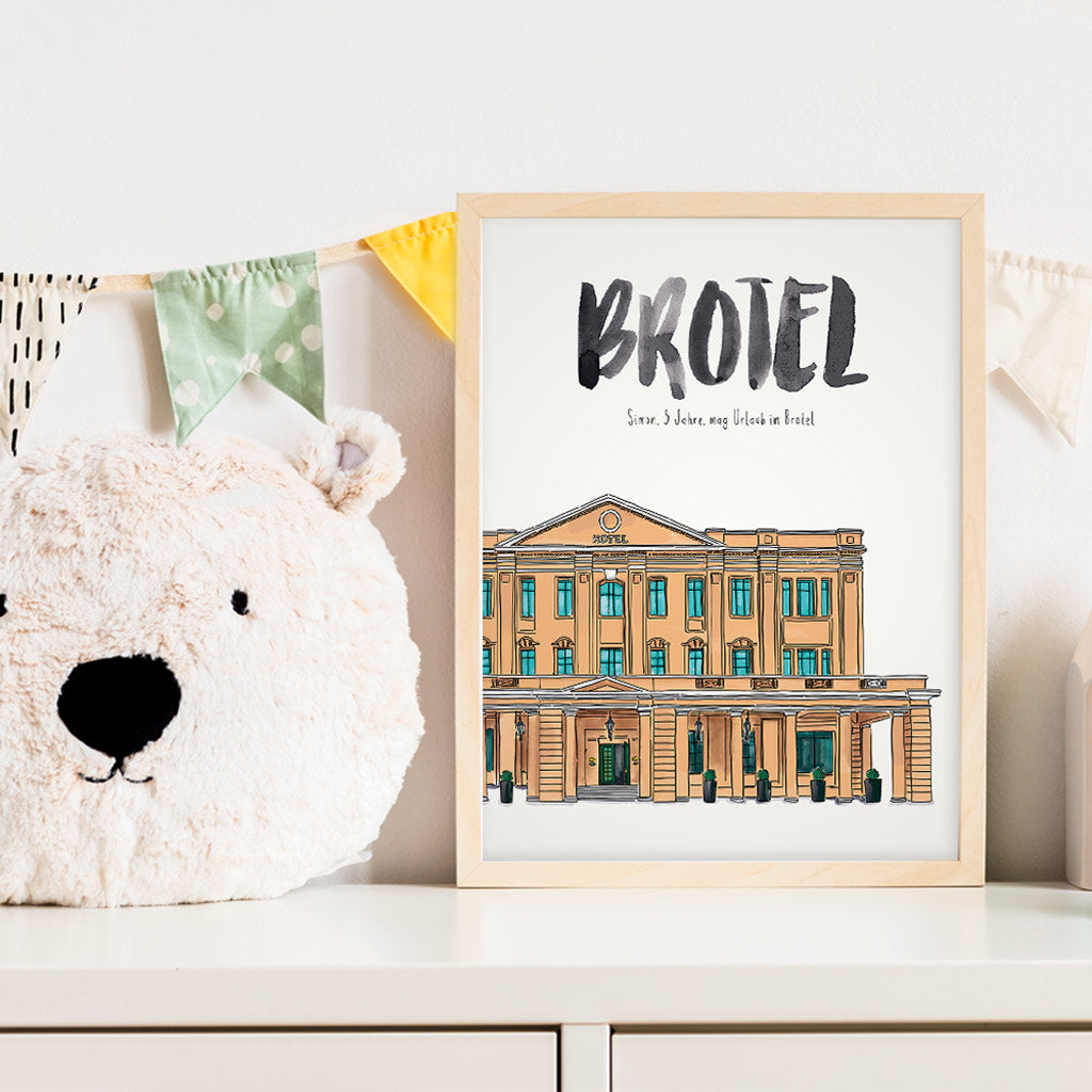 Kindermundposter Hotel im Kinderzimmer – personalisiertes Poster als Dekoration und Geschenk