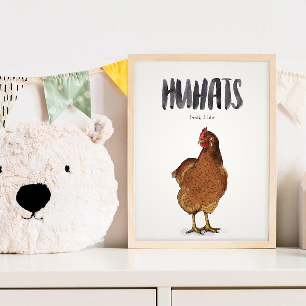 Kindermundposter Huhn im Kinderzimmer – personalisiertes Poster als Dekoration und Geschenk