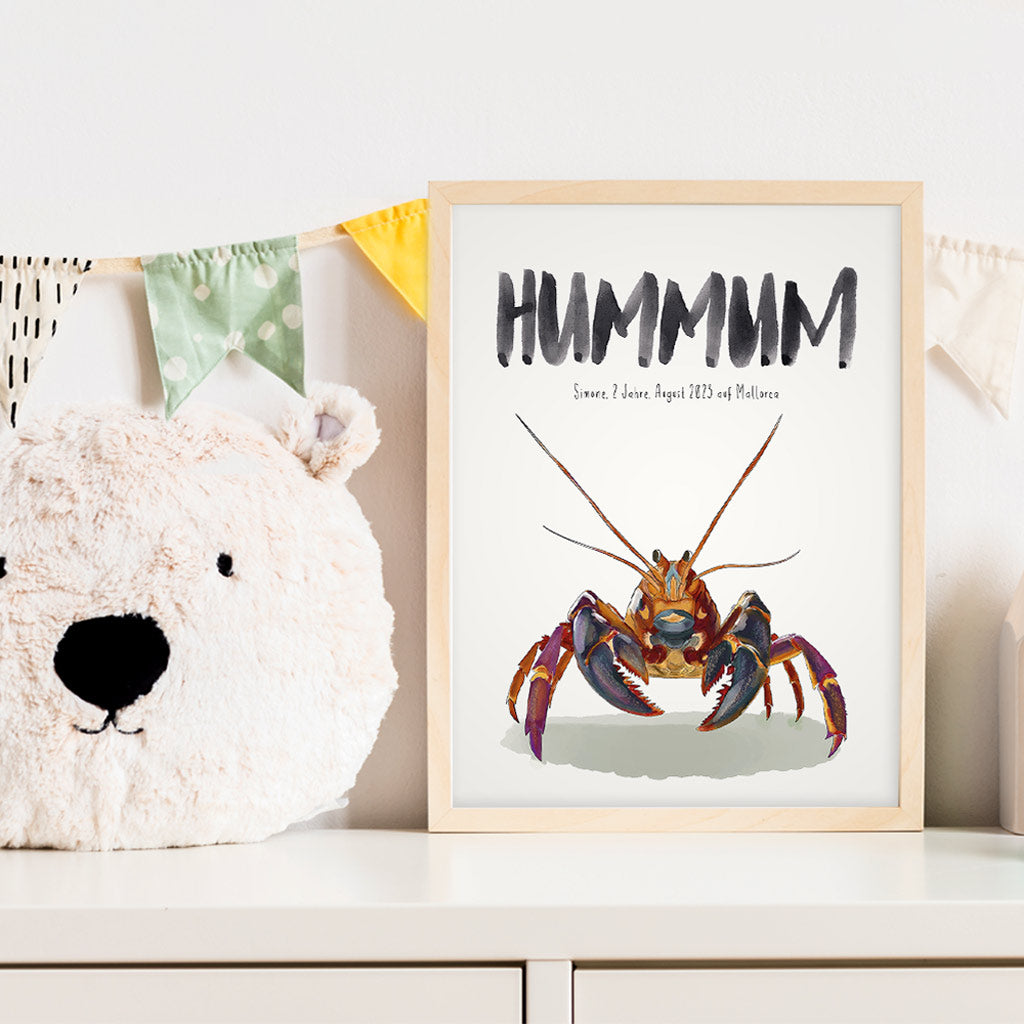 Kindermundposter Hummer im Kinderzimmer – personalisiertes Poster als Dekoration und Geschenk