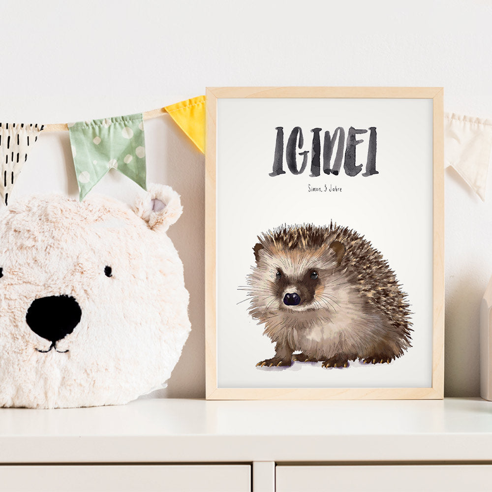 Kindermundposter Igel im Kinderzimmer – personalisiertes Poster als Dekoration und Geschenk