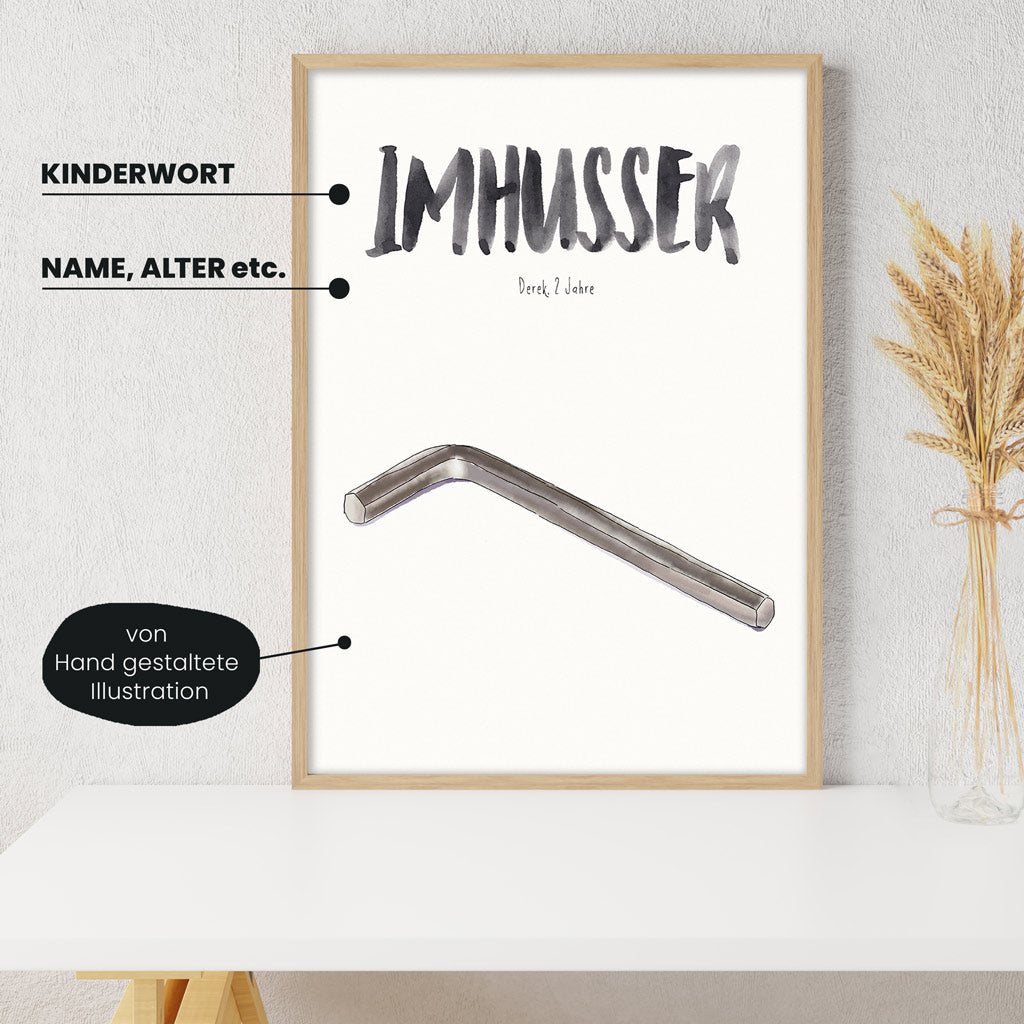 Detailansicht Kindermundposter Innensechskant: Erklärungen der personalisierbaren Elemente - einzigartiges Erinnerungsstück für Eltern