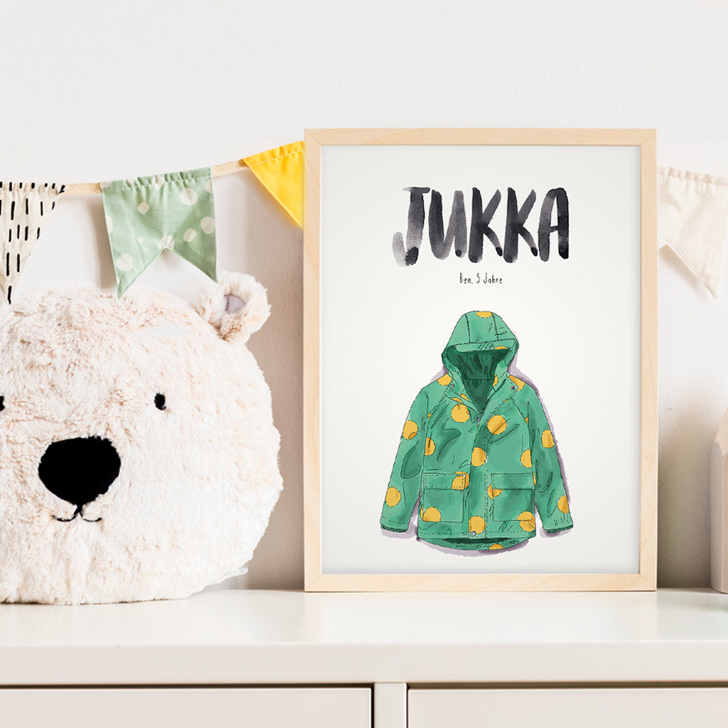 Kindermundposter Jacke im Kinderzimmer – personalisiertes Poster als Dekoration und Geschenk