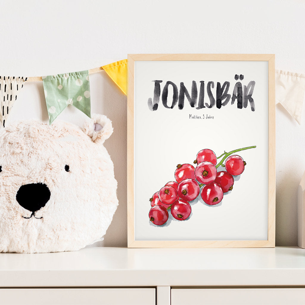 Kindermundposter Johannisbeeren im Kinderzimmer – personalisiertes Poster als Dekoration und Geschenk