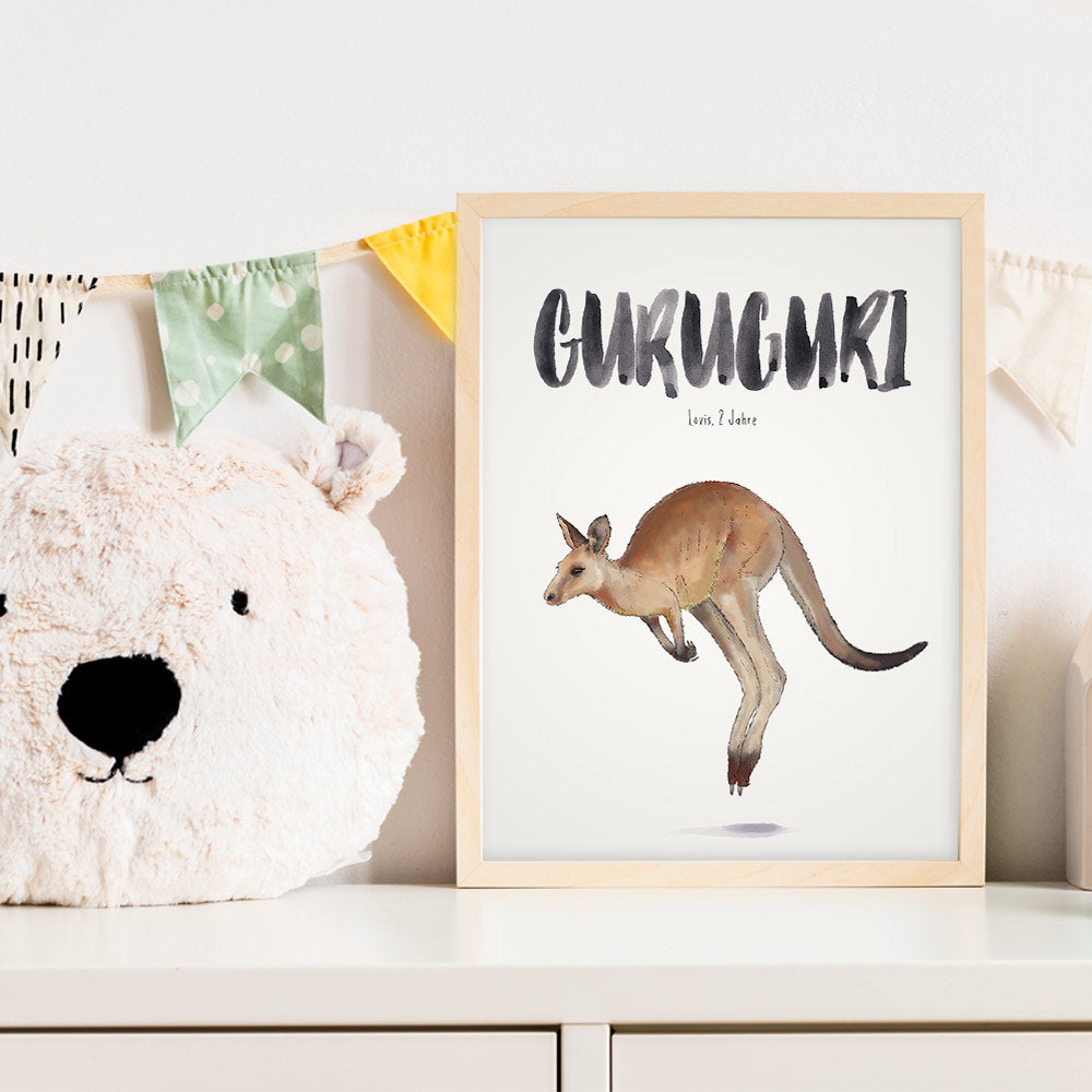 Kindermundposter Känguru im Kinderzimmer – personalisiertes Poster als Dekoration und Geschenk