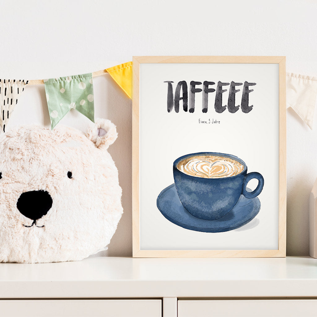 Kindermundposter Cappuccino blau im Kinderzimmer – personalisiertes Poster als Dekoration und Geschenk