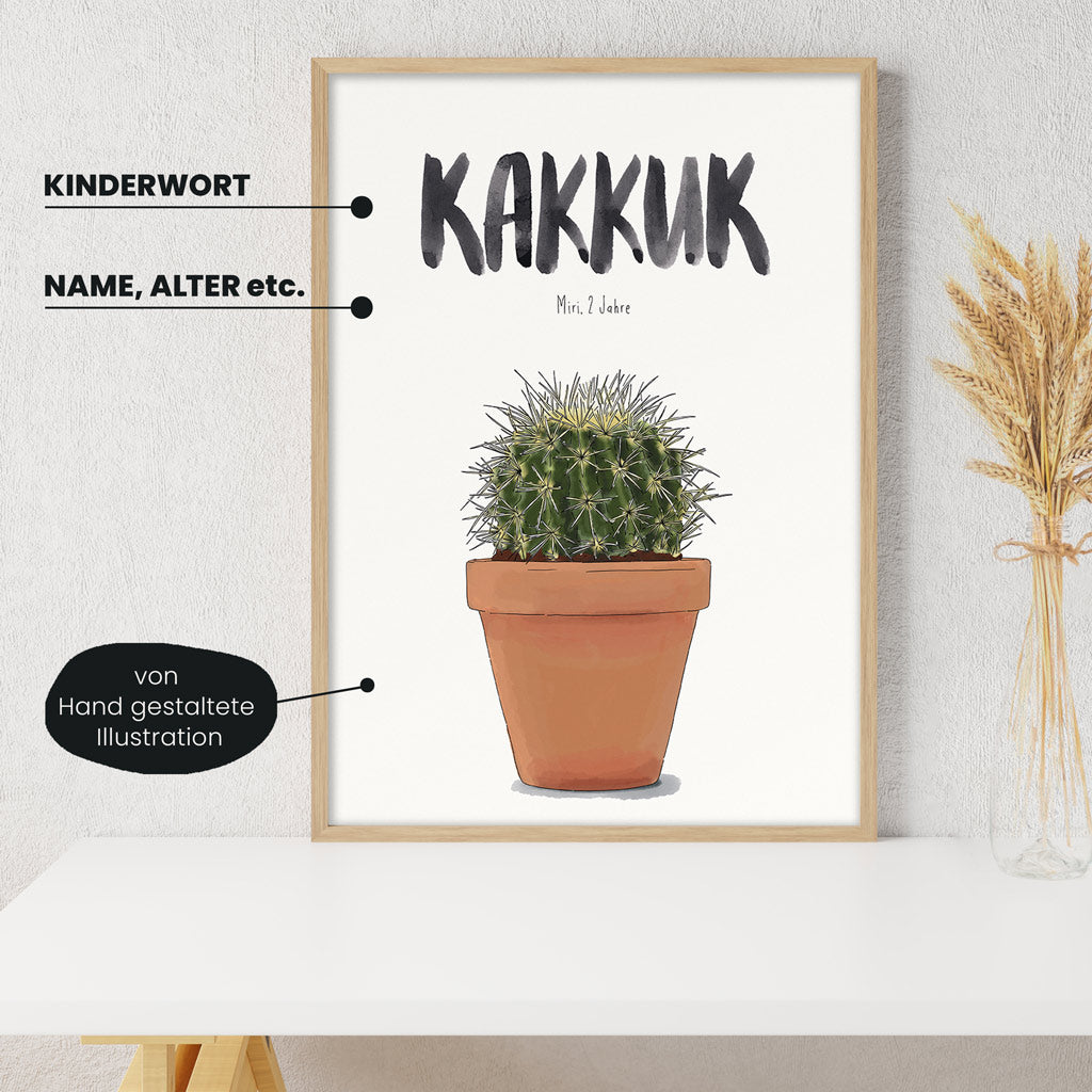 Detailansicht Kindermundposter Kaktus: Erklärungen der personalisierbaren Elemente - einzigartiges Erinnerungsstück für Eltern