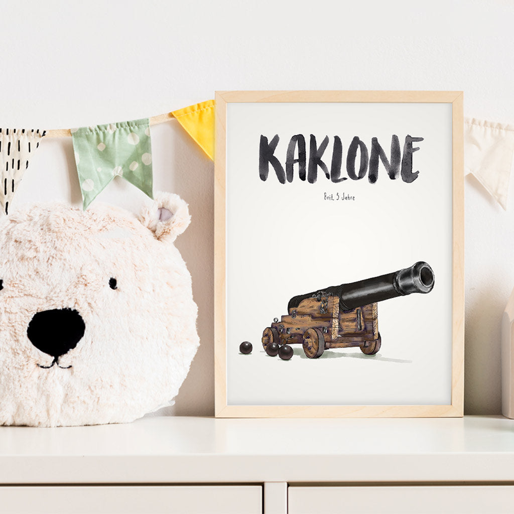 Kindermundposter Kanone im Kinderzimmer – personalisiertes Poster als Dekoration und Geschenk