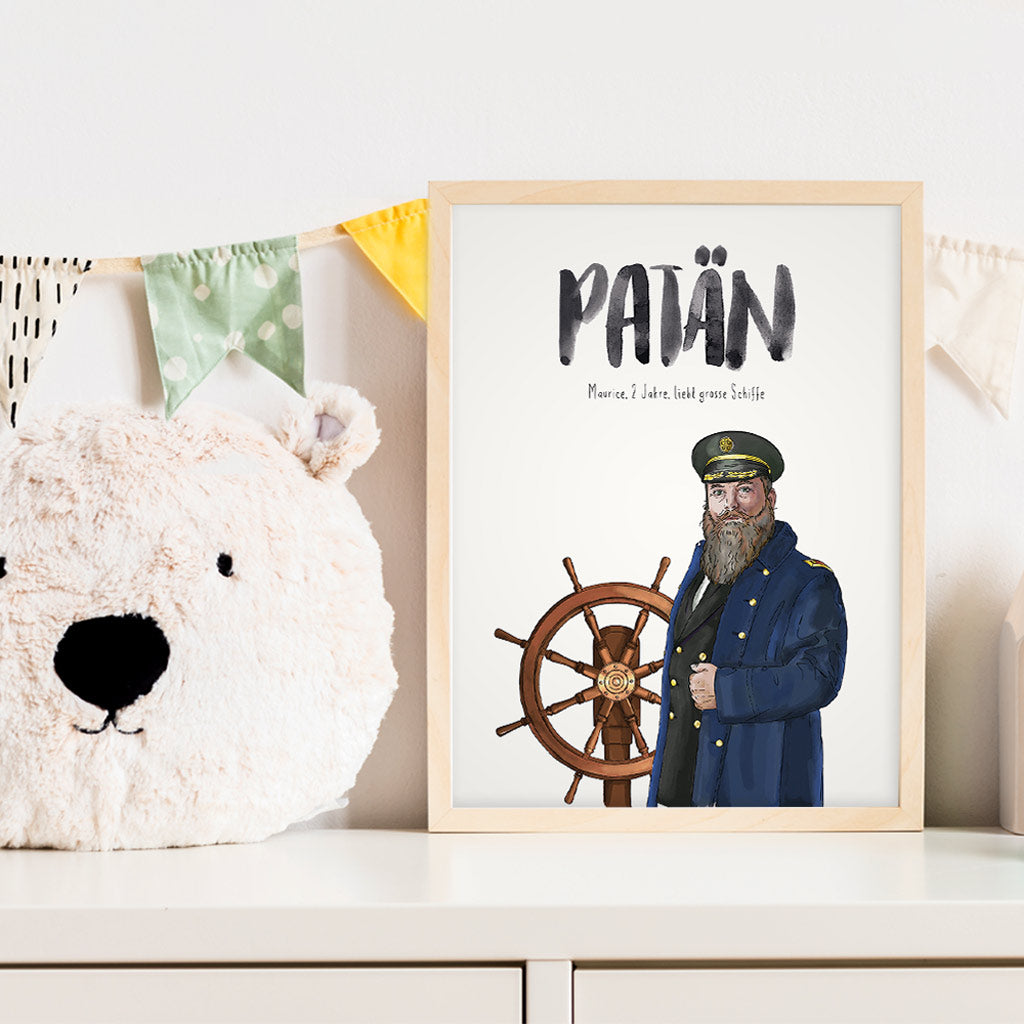 Kindermundposter Schiffskapitän im Kinderzimmer – personalisiertes Poster als Dekoration und Geschenk