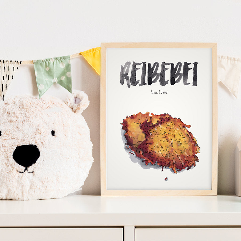 Kindermundposter Kartoffelpuffer im Kinderzimmer – personalisiertes Poster als Dekoration und Geschenk