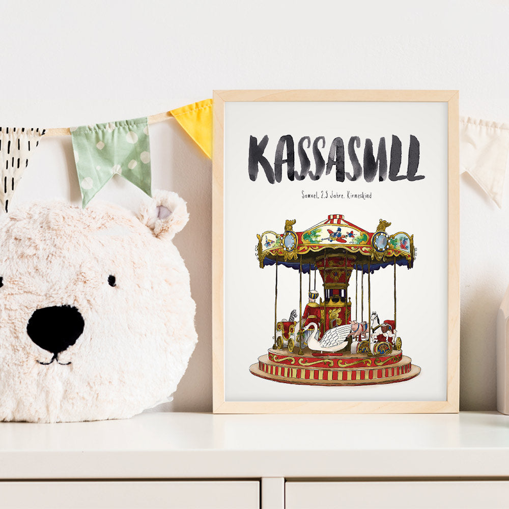 Kindermundposter Karussell im Kinderzimmer – personalisiertes Poster als Dekoration und Geschenk