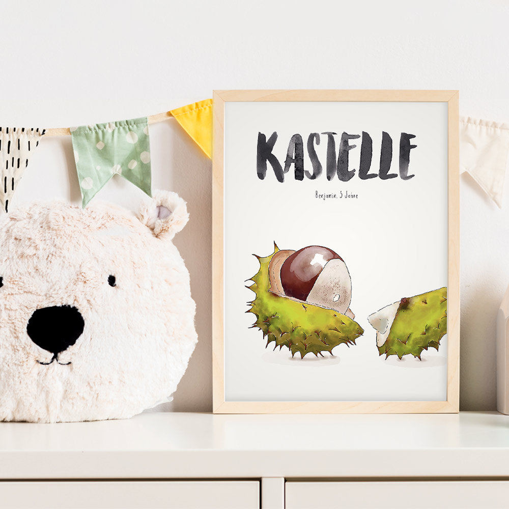 Kindermundposter Kastanie im Kinderzimmer – personalisiertes Poster als Dekoration und Geschenk