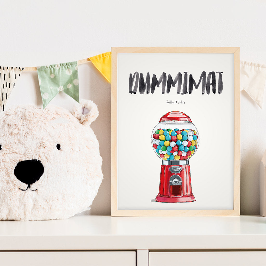 Kindermundposter Kaugummiautomat im Kinderzimmer – personalisiertes Poster als Dekoration und Geschenk