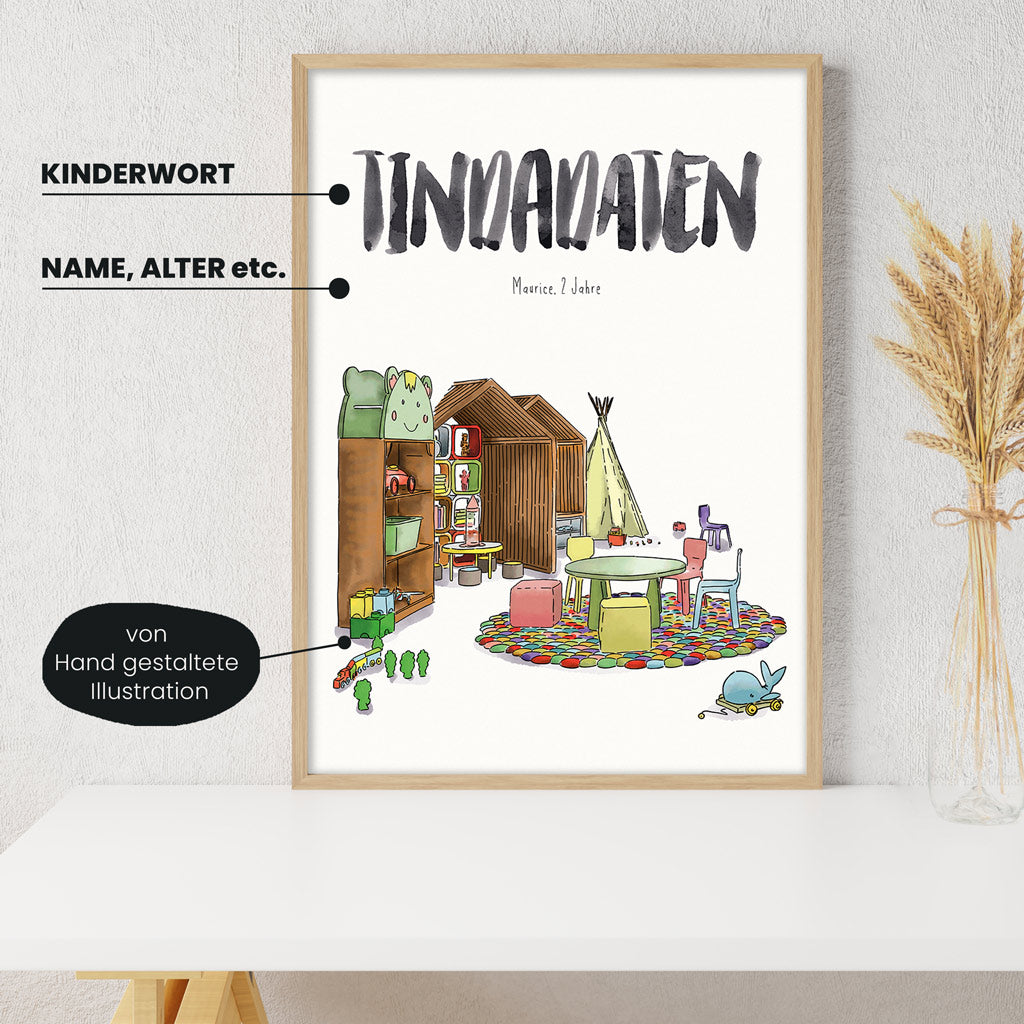 Detailansicht Kindermundposter Kindergarten: Erklärungen der personalisierbaren Elemente - einzigartiges Erinnerungsstück für Eltern
