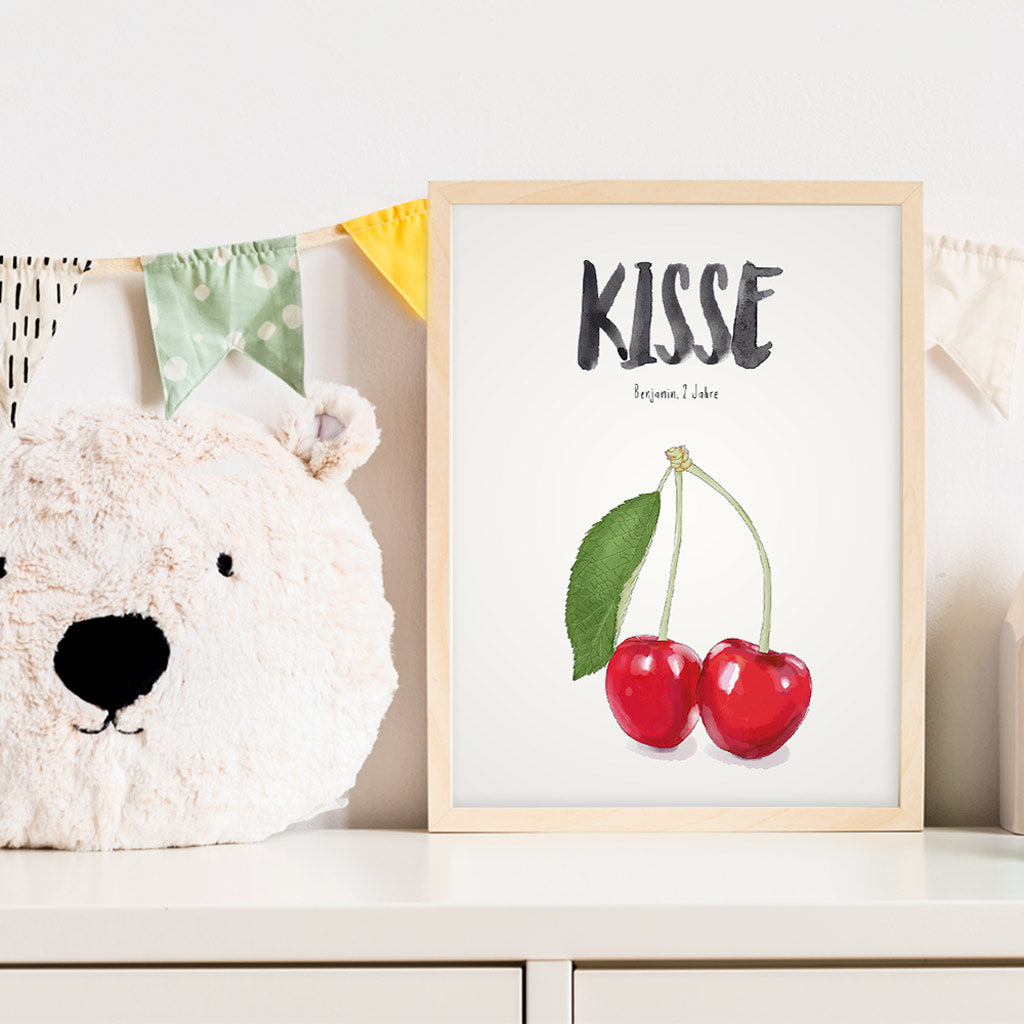 Kindermundposter Kirsche im Kinderzimmer – personalisiertes Poster als Dekoration und Geschenk