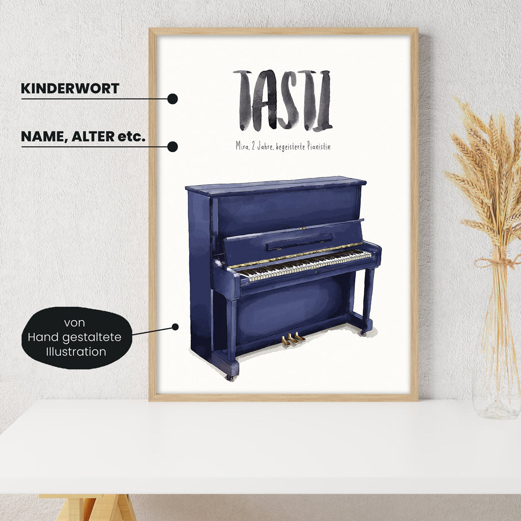 Kindermundposter Klavier im Kinderzimmer – personalisiertes Poster als Dekoration und Geschenk