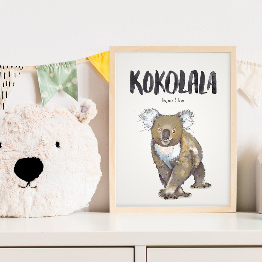 Kindermundposter Koala im Kinderzimmer – personalisiertes Poster als Dekoration und Geschenk