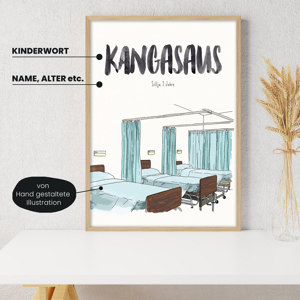 Detailansicht Kindermundposter Krankenhaus: Erklärungen der personalisierbaren Elemente - einzigartiges Erinnerungsstück für Eltern