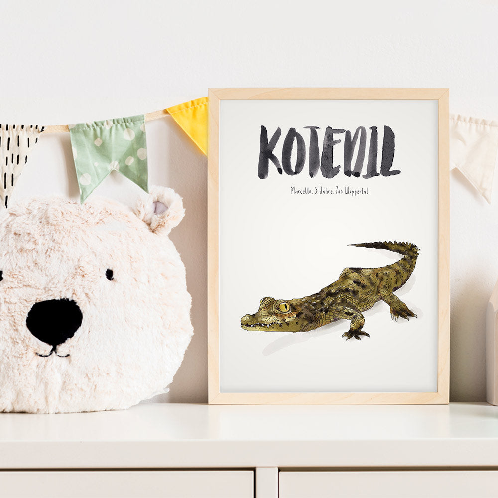 Kindermundposter Krokodil im Kinderzimmer – personalisiertes Poster als Dekoration und Geschenk