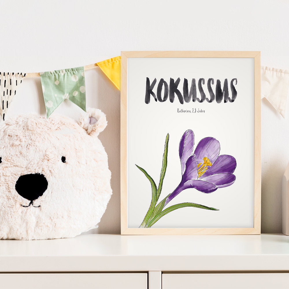 Kindermundposter Krokus im Kinderzimmer – personalisiertes Poster als Dekoration und Geschenk