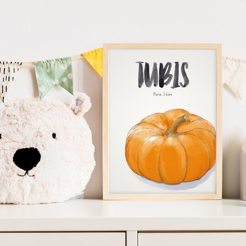 Kindermundposter Kürbis im Kinderzimmer – personalisiertes Poster als Dekoration und Geschenk