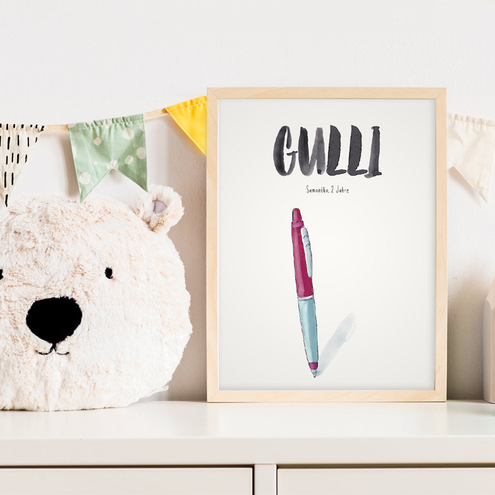 Kindermundposter Kugelschreiber im Kinderzimmer – personalisiertes Poster als Dekoration und Geschenk