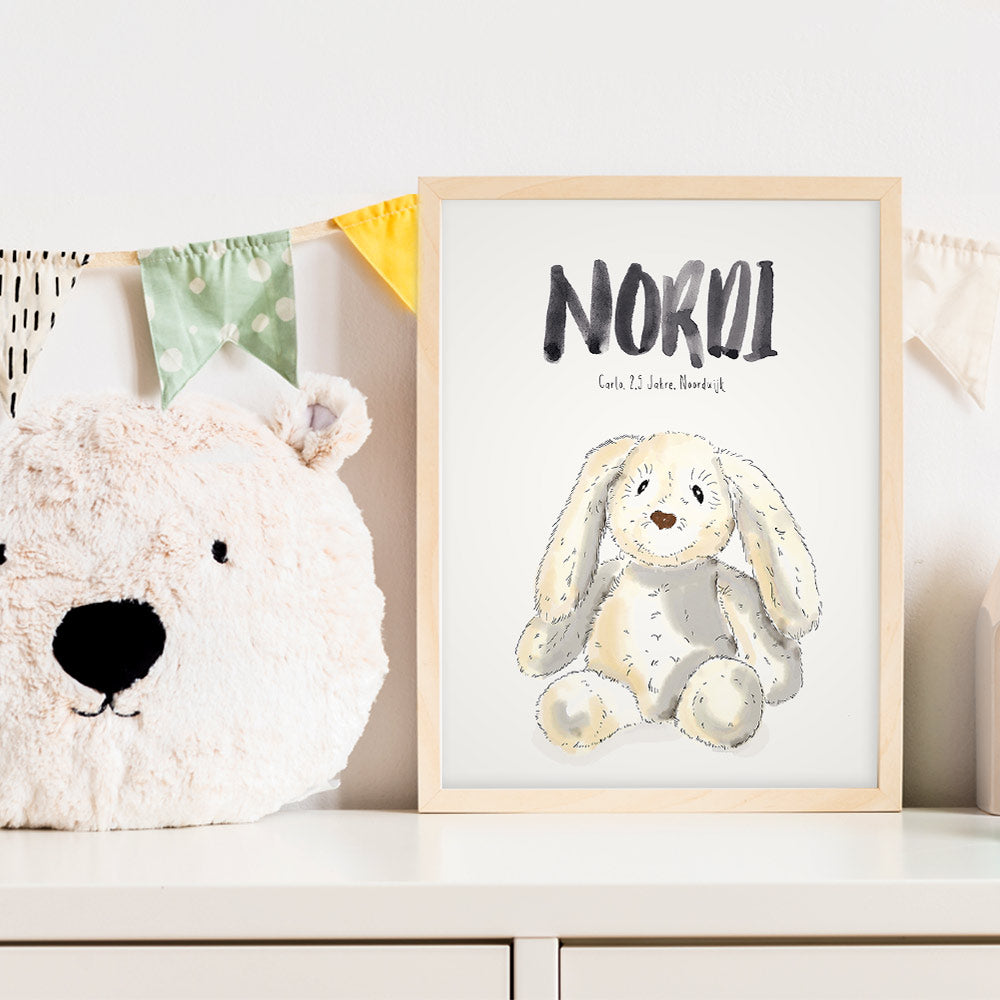Kindermundposter Kuschel-Hase im Kinderzimmer – personalisiertes Poster als Dekoration und Geschenk