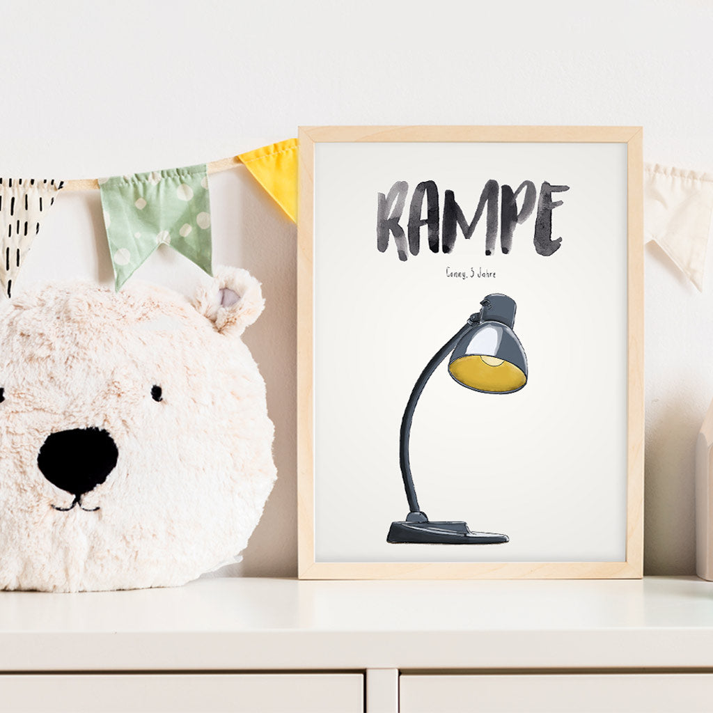 Kindermundposter Lampe im Kinderzimmer – personalisiertes Poster als Dekoration und Geschenk