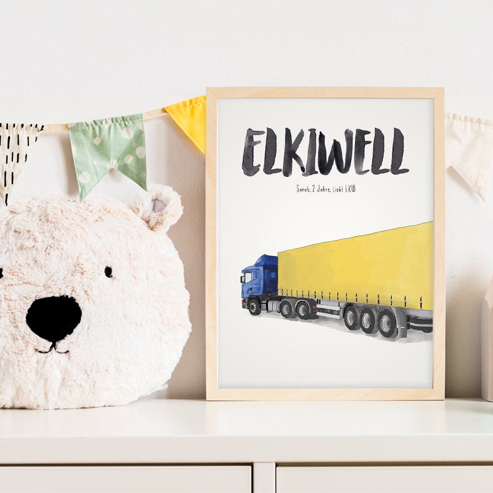 Kindermundposter Laster im Kinderzimmer – personalisiertes Poster als Dekoration und Geschenk