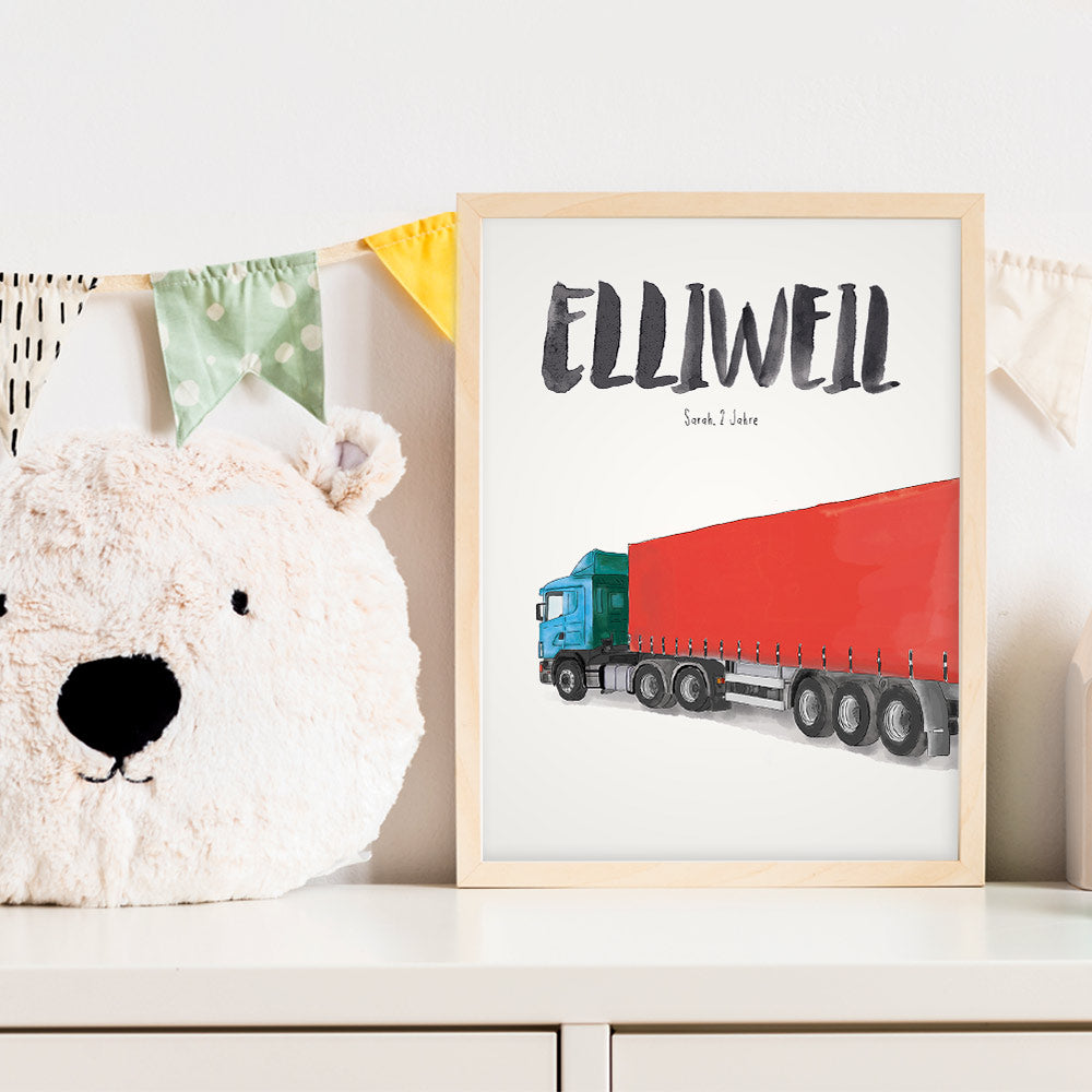 Kindermundposter Laster im Kinderzimmer – personalisiertes Poster als Dekoration und Geschenk