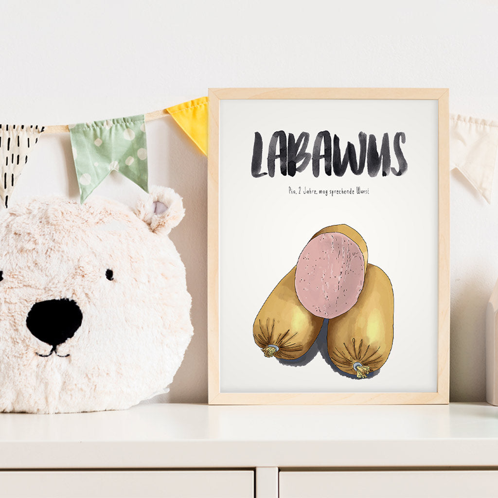 Kindermundposter Leberwurst im Kinderzimmer – personalisiertes Poster als Dekoration und Geschenk