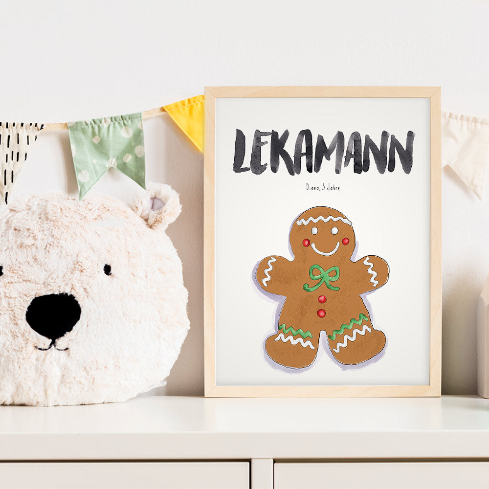 Kindermundposter Lebkuchenmann im Kinderzimmer – personalisiertes Poster als Dekoration und Geschenk