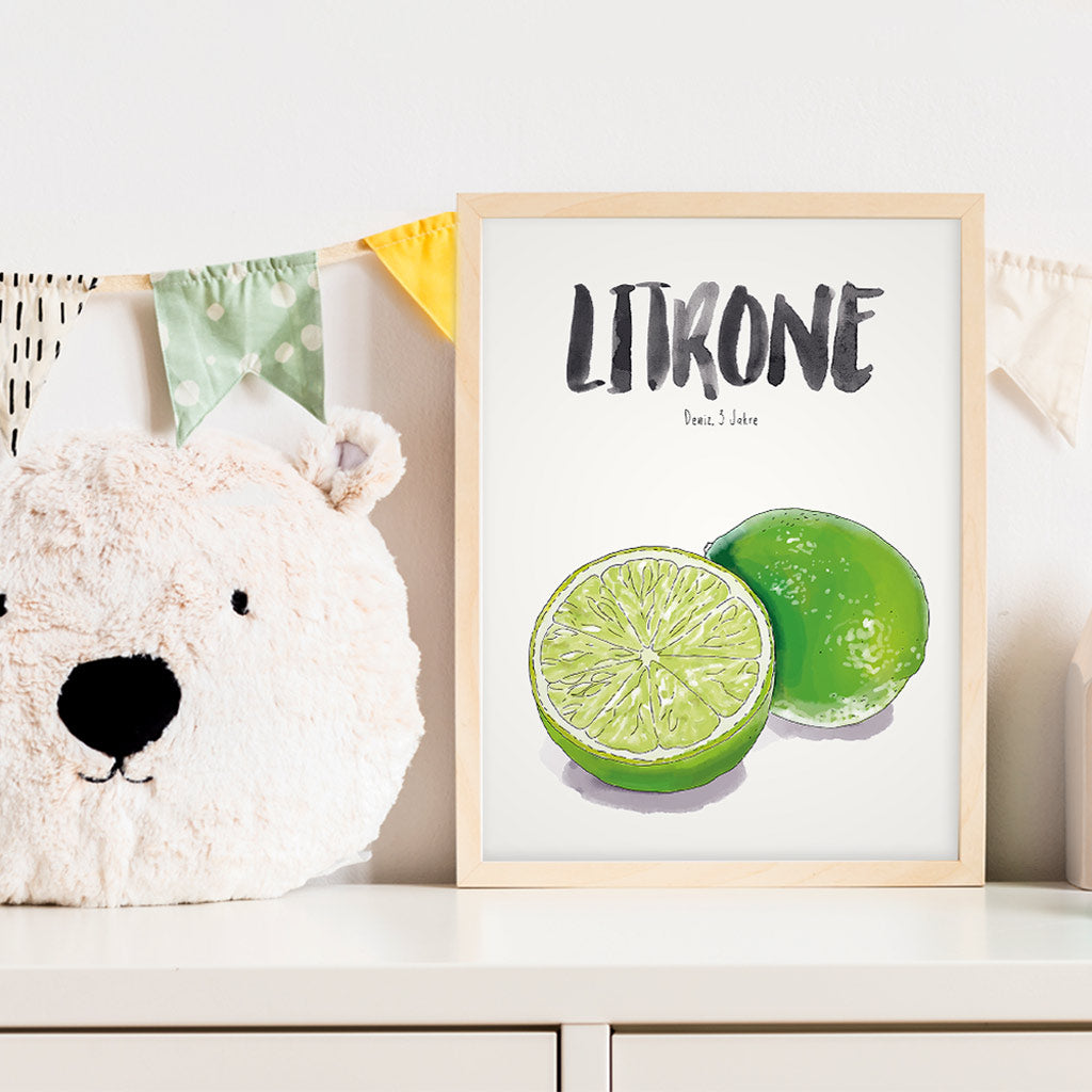 Kindermundposter Limette im Kinderzimmer – personalisiertes Poster als Dekoration und Geschenk