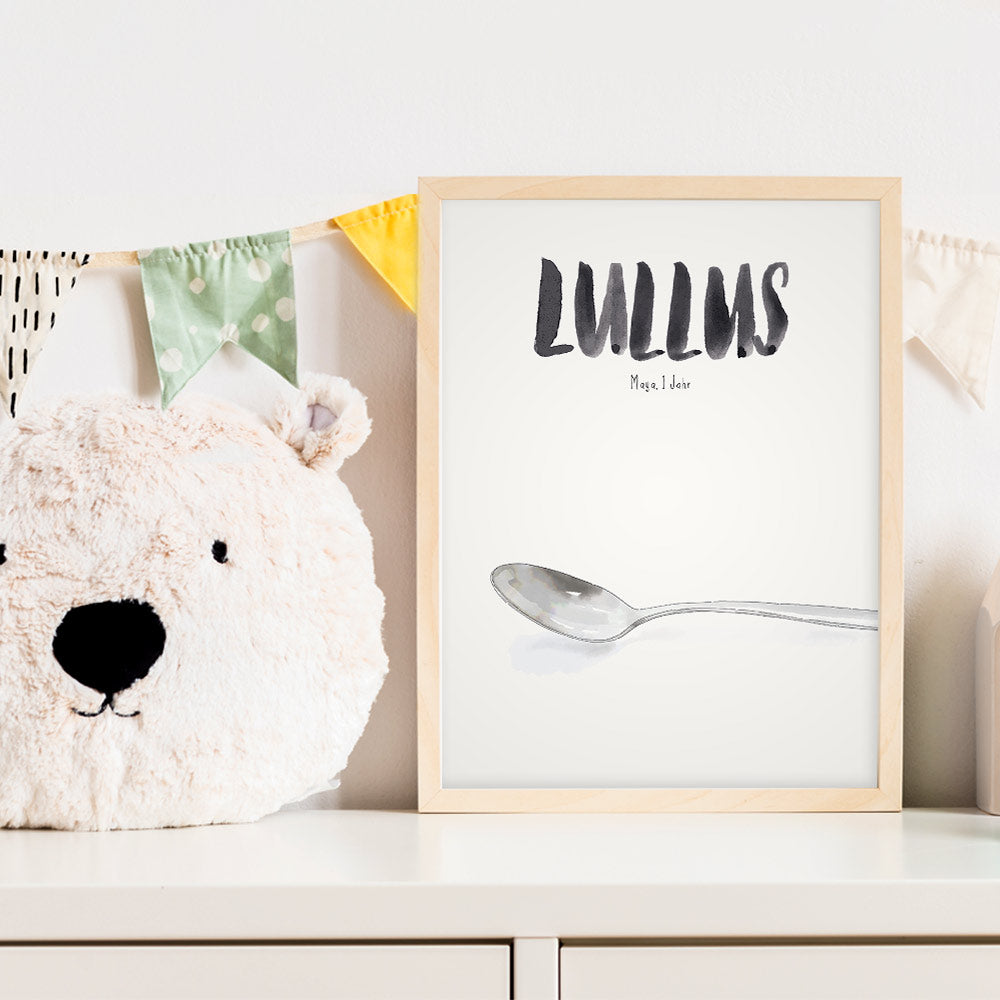 Kindermundposter Löffel im Kinderzimmer – personalisiertes Poster als Dekoration und Geschenk