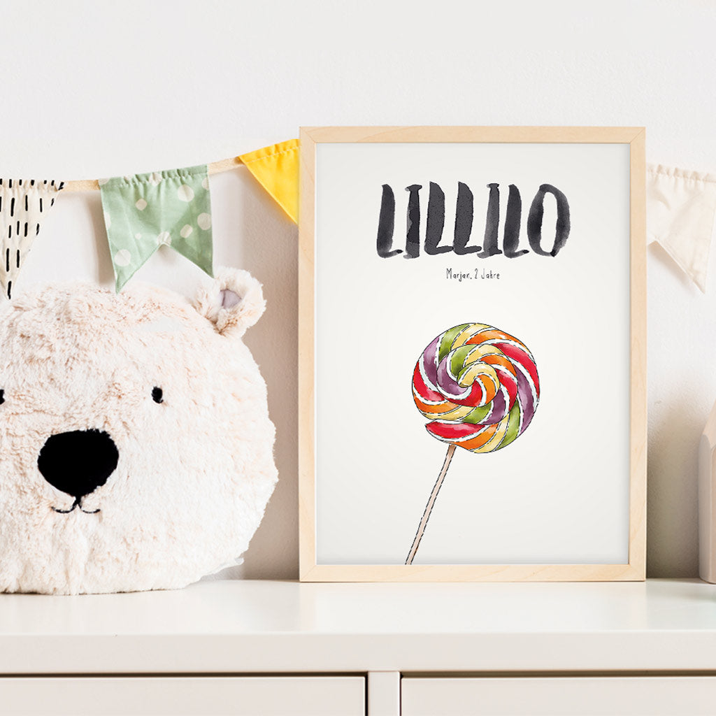 Kindermundposter Lolli im Kinderzimmer – personalisiertes Poster als Dekoration und Geschenk